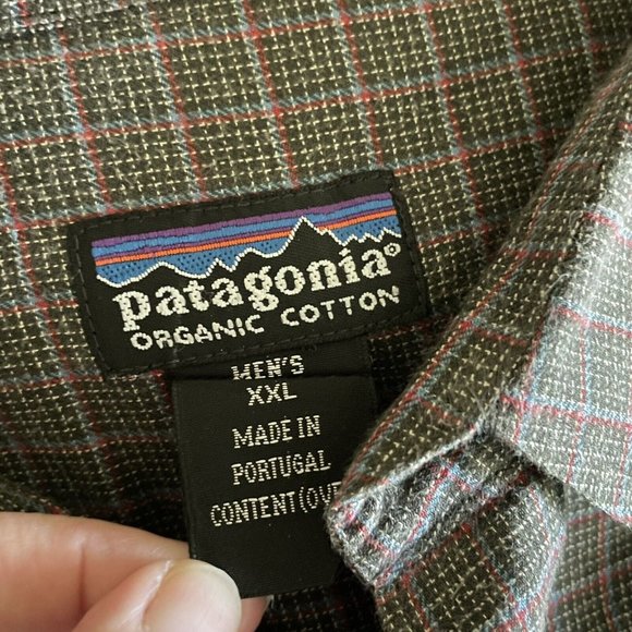 Patagonia Men's Organic Cotton Green Plaid Flannel Shirt XXL Long Slv Button Up - Picture 5 of 5